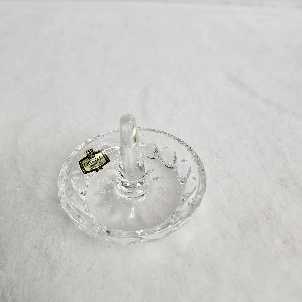Zajercat Crystal Ring Holder 24% Lead Yugoslavia Vintage Round Base Post Clear